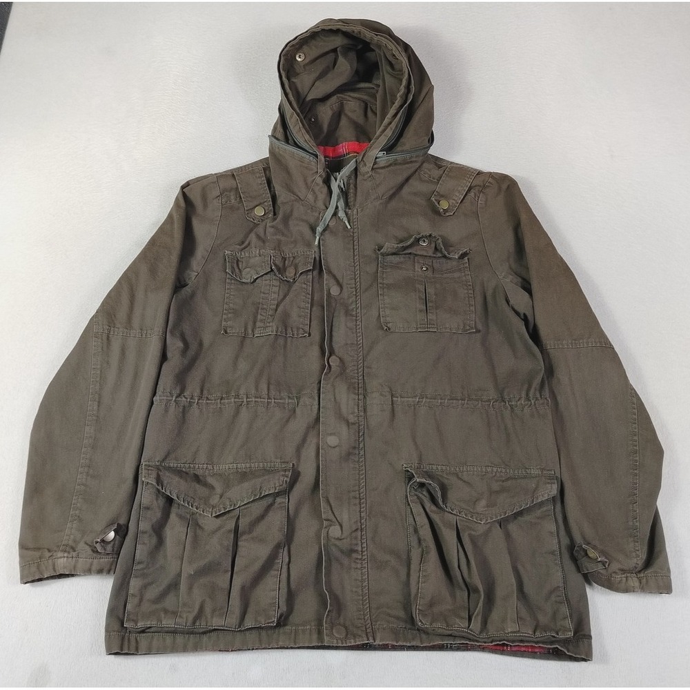 Gramercy Jacket Mens Large Brown Hooded Canvas Military Field Tartan Lined Chore